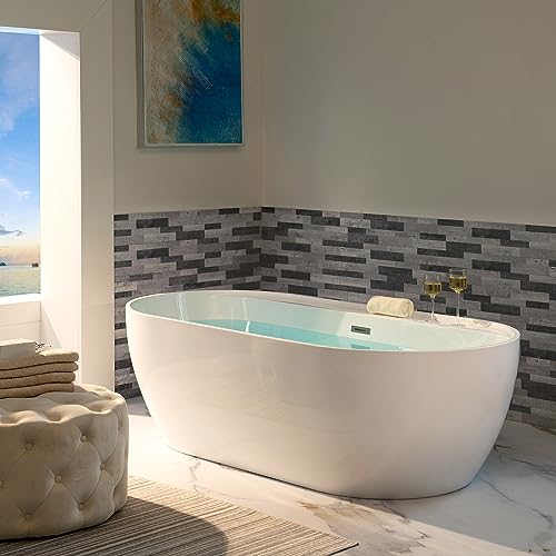WOODBRIDGE 72" Acrylic Freestanding Bathtub Contemporary Soaking White Tub with Brushed Nickel Overflow and Drain,B0059-BN