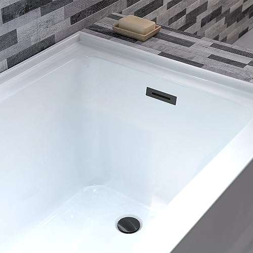 WOODBRIDGE 60" Acrylic Rectangular Alcove Soaking Bathtub in White with Right Drain, Matte Black Pop-Up Drain Included BA6030R