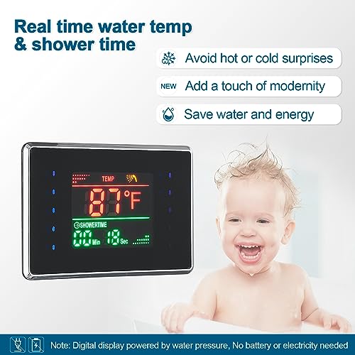 ROVOGO Led Shower Panel Tower System No Battery Needed, Rainfall & Mist Shower Head, Body Jets, Handheld, Tub Spout and Temp Display, Shower Column Stainless Steel Brushed