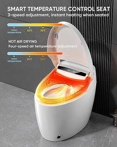 Loupusuo Luxury Smart Toilet Auto Open/Close,Blackout can Flush,Heated Seat with Warm Water Sprayer and Dryer, Foot Sensor Operation, Heated Bidet Seat, Raised Tankless Toilet with LED Display