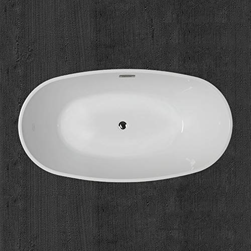 WOODBRIDGE 59"Freestanding White Acylic Soaking Bathtub with Brushed Nickel Drain and Overflow,BTA1518 -B/N-Drain &O
