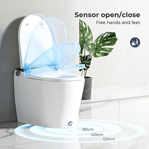 VANCOCO Smart Toilet with Bidet Built In, 1.27 GPF Automatic Flush Bidet Toilet with Auto Open/Close, Elongated Japanese Toilets for Bathroom with Night Light, Warm Water, Heated Seat, Remote Control