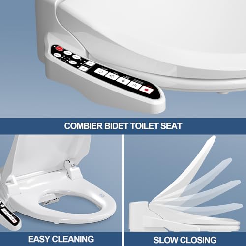 Combier CMA102 Bidet Toilet Seat, Elongated Smart Unlimited Warm Water, Vortex Wash, Electronic Heated, Warm Air Dryer, Rear and Front Wash, LED Light, Need Electricity(Elongated)