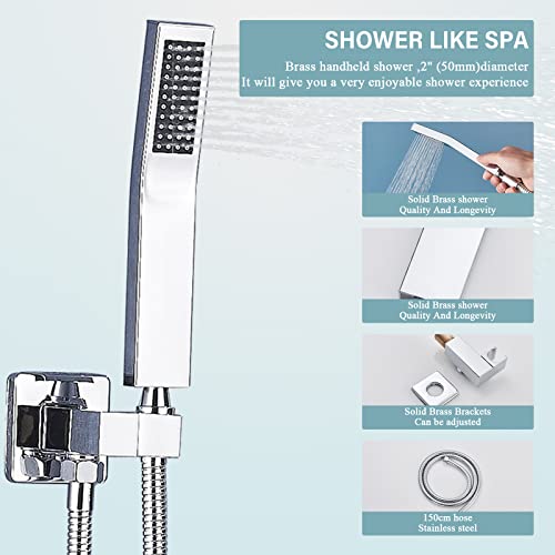 Saeuwtowy 12 Inches LED Shower Head with Brass Handheld Shower Head Shower System Luxury Shower Faucets Sets Complete Shower Combo Set Rough-in Valve Body and Trim Kit Included 1