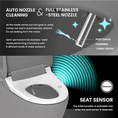 VOVO VB-4000SE Electric Smart Bidet Toilet Seat with Dryer, Heated Toilet Seat, Warm Water, Deodorization, LED, Full Stainless-steel Nozzle - White, Elongated, 3 Year Warranty