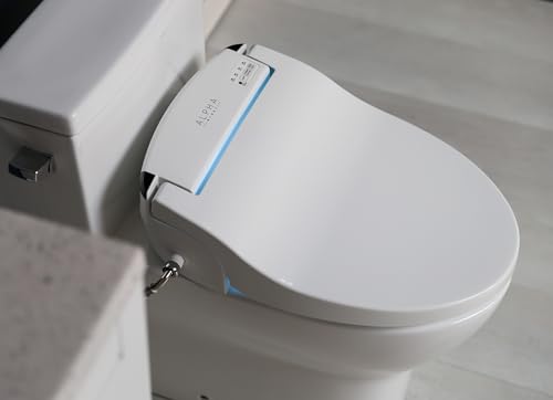 ALPHA BIDET JX2 Elongated Bidet Toilet Seat, White, Endless Warm Water, NEW* Bowl Mist, LED Light, Quiet Operation, Wireless Remote, Stainless Steel Nozzle, Sittable Lid, 3 Year Warranty