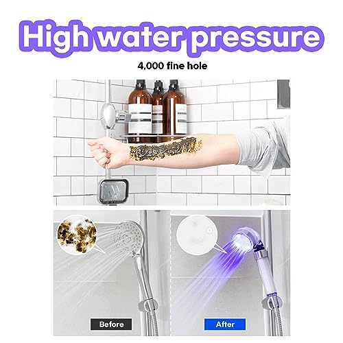 CLEAN-SHOP Smart LED Shower Head, 3-Layer Filter, Temperature Sensing, 3 Settings, Round, Stainless Hose, Saving Water