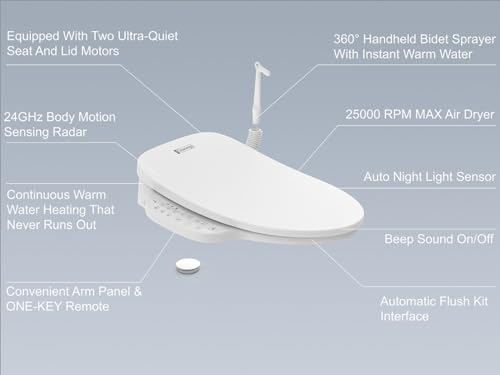 iCleaningo DC01 Bidet Attachment For Toilet Warm Water,iCleaningo Bidet Toilet Seat With Auto Open/Close Lid,Heated Bidet Seat,Air Dryer,Instant Warm Water,Vortex Sprayer, Auto Nightlight,Elongated