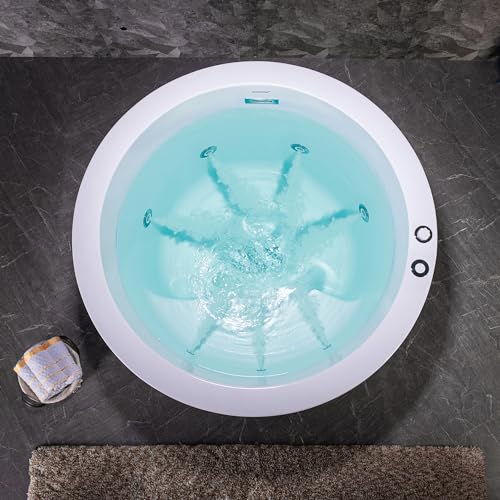 WOODBRIDGE 41" Acrylic Freestanding Round Contemporary Whirlpool Heated Jetted Tub with Pre-molded Seat and Chrome Pop-Up Drain and Overflow, White, BS0260