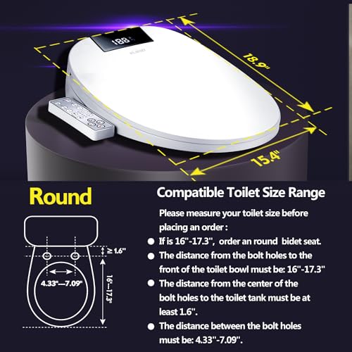 WLJBIDET Round Bidet Toilet Seat,Unlimited Warm Water,Vortex Wash,Electronic Heated,Warm Air Dryer,Bidet Seat,Rear and Front Wash,LED Display,Need Electrical,Bidet Seat Round,Bidet Round Toilet Seat