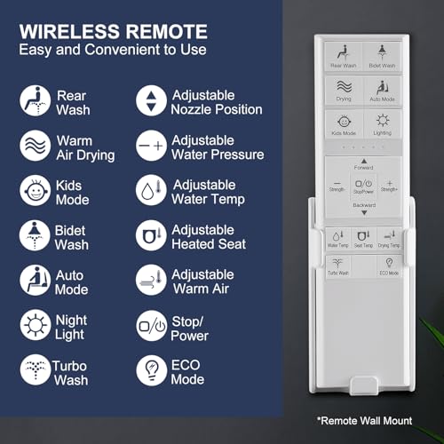 ZMJH ZMA210S Electronic Smart Bidet Toilet Seat,Self Cleaning Hydroflush,Hybrid Heating,Heated Dryer,Nightlight,Vortex Wash, remote control,White (Elongated ZMA210S)