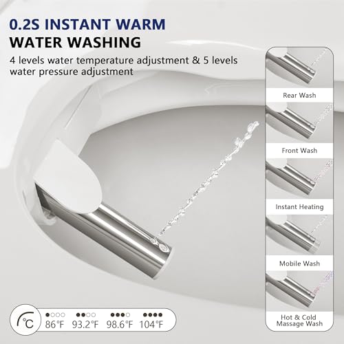 Bidet Seats, DeerValley DV-1S0018A Electronic Bidet Toilet Seat, Smart Toilet Seat with Sensor Seat Heating, Warm Air Dryer, Nightlight, Multiple Wash Methods, Self-Cleaning Nozzle, White