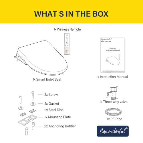 Aquonderful Elongated Smart Bidet Toilet Seat, Warm Water, Heated Toilet Seat with Remote Control, Dryer, Rear and Front Wash, Slow Closes, Night Light, White, 302C(Elongated)