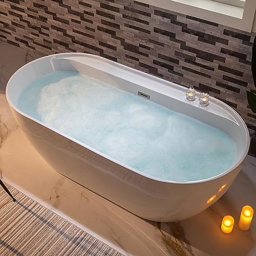 WOODBRIDGE 72" Acrylic Freestanding Bathtub Contemporary Soaking White Tub with Brushed Nickel Overflow and Drain,B0059-BN