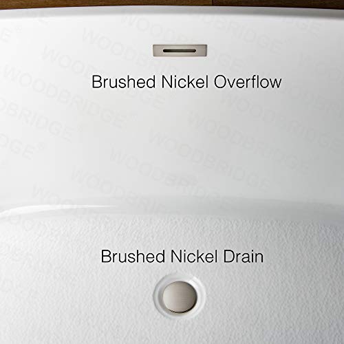 WOODBRIDGE 59" Acrylic Freestanding Bathtub Contemporary Soaking Tub with Brushed Nickel Overflow and Drain B0014B,White