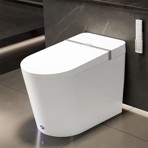 Casta Diva Smart Toilet with Wider Heated Seat, Warm Water Bidet, Foot Sensor Auto Flushing, 1.28GPF Modern White Japanese Toilets for Bathrooms (CD-K020)