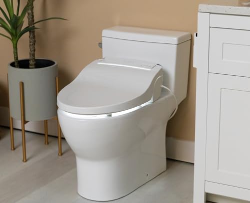ALPHA BIDET JX2 Elongated Bidet Toilet Seat, White, Endless Warm Water, NEW* Bowl Mist, LED Light, Quiet Operation, Wireless Remote, Stainless Steel Nozzle, Sittable Lid, 3 Year Warranty