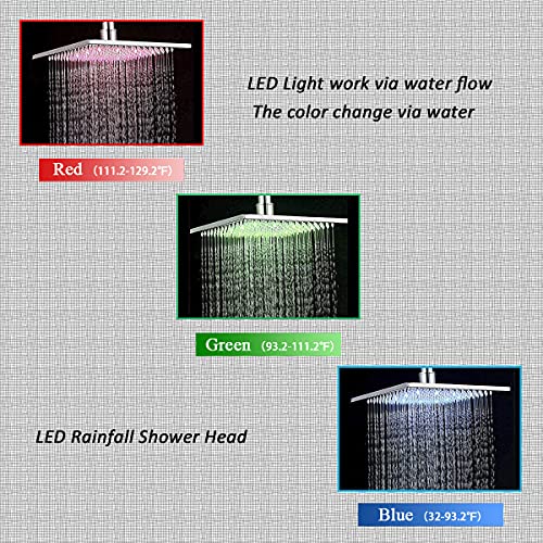 Saeuwtowy 12 Inches LED Shower Head with Brass Handheld Shower Head Shower System Luxury Shower Faucets Sets Complete Shower Combo Set Rough-in Valve Body and Trim Kit Included 1