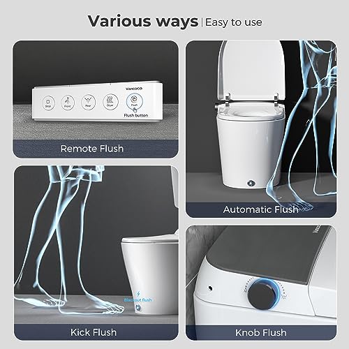 VANCOCO Smart Toilet with Bidet Built In, 1.27 GPF Automatic Flush Bidet Toilet with Auto Open/Close, Elongated Japanese Toilets for Bathroom with Night Light, Warm Water, Heated Seat, Remote Control