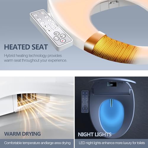 WLJBIDET Bidet Toilet Seat,Electronic Heated Smart Toilet Seat with Unlimited Heated Water,Side Control Panel,and Adjustable Warm Air Dryer,Self-Cleaning Stainless Steel Nozzle,Fits Elongated Toilets