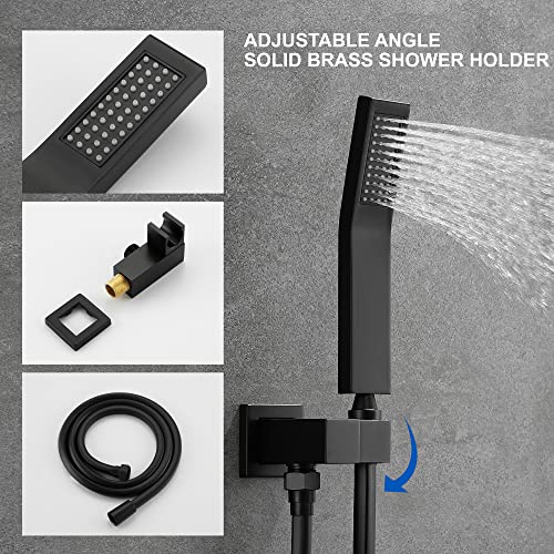 SHAMANDA Shower System with Waterfall Tub Spout and Handheld Shower Head, 10" Rain Shower Faucet Sets Complete with Shower Round-in Valve and Trim Wall Mount, Matte Black, L1010-7