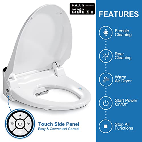 Combier CMA102S-B Electric Bidet Smart Toilet Seat,Endless Warm Water, Rear and Front Wash, LED Light, Quiet Operation, Wireless Remote, Black (Elongated)