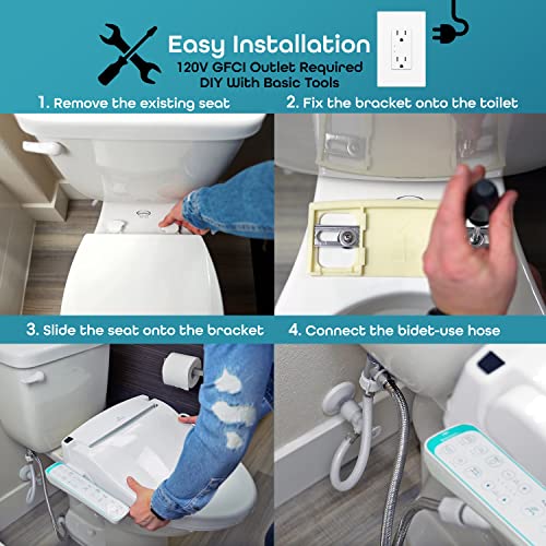 BidetMate 1000 Series Electric Bidet Heated Smart Toilet Seat with Heated Water, Side Control Panel, and Warm Air Dryer - Adjustable and Self-Cleaning - Multiple Wash Settings - Elongated