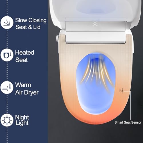 ZMJH ZMA210S Electronic Smart Bidet Toilet Seat,Self Cleaning Hydroflush,Hybrid Heating,Heated Dryer,Nightlight,Vortex Wash, remote control,White (Elongated ZMA210S)