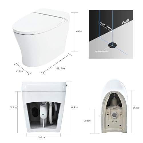 Heated Seat Smart Toilet without Bidet, Upmarket Compact Dual Flush Toilet 1/1.28 GPF, Tank Less Toilet with Adjustable Temp, Foot Sensor Flush, White Night Light, Knob Control, Power Out
