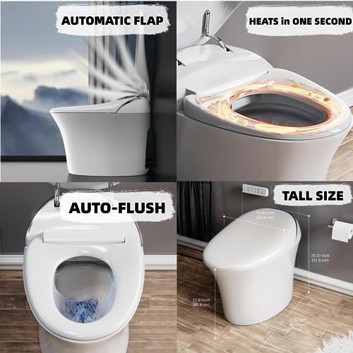 ELLAI Luxury Smart Toilet with Bidet Built In, ADA Bidet Toilet with Remote Control,Elongated Japanese Toilet with Automatic Opening/Auto Flush/Deodorization/Heated Seat/Warm Water/Air Drying