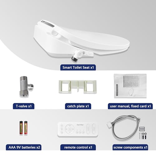 Bidet Seats, DeerValley DV-1S0018A Electronic Bidet Toilet Seat, Smart Toilet Seat with Sensor Seat Heating, Warm Air Dryer, Nightlight, Multiple Wash Methods, Self-Cleaning Nozzle, White