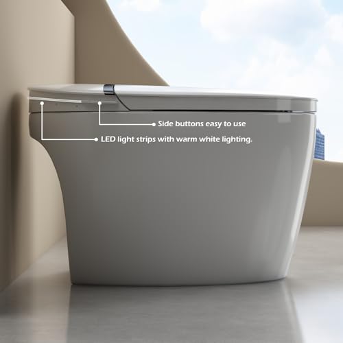 Smart Bidet Toilet with Heated Seat, Modern One Piece Tankless Toilet with Auto Flush, Foot Sensor Flush, Power Outage Flush, IPX4 Waterproof, LED Nightlight, Soft Close.