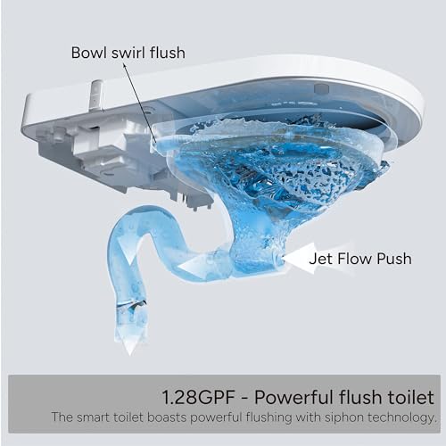 Casta Diva Smart Toilet with Wider Heated Seat, Warm Water Bidet, Foot Sensor Auto Flushing, 1.28GPF Modern White Japanese Toilets for Bathrooms (CD-K020)