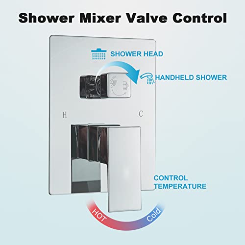 Saeuwtowy 12 Inches LED Shower Head with Brass Handheld Shower Head Shower System Luxury Shower Faucets Sets Complete Shower Combo Set Rough-in Valve Body and Trim Kit Included 1
