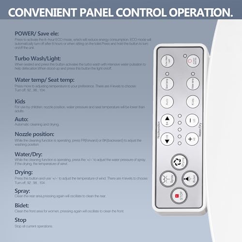WLJBIDET Bidet Toilet Seat,Electronic Heated Smart Toilet Seat with Unlimited Heated Water,Side Control Panel,and Adjustable Warm Air Dryer,Self-Cleaning Stainless Steel Nozzle,Fits Elongated Toilets