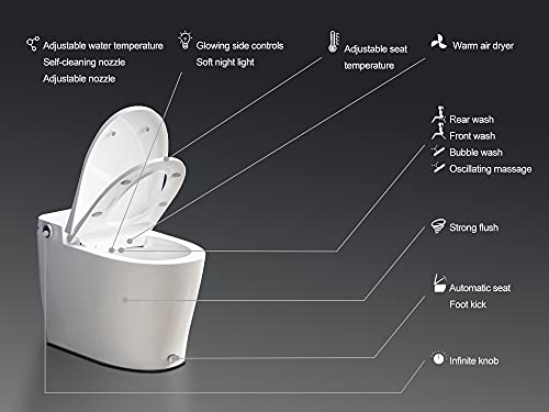 HOROW Upgraded Integrated Smart Toilet, Premium Automatic Power Flush One Piece Toilets with Power Flush Core & Intelligent Chip Built in, Heated Bidets Seat with Instant Warm Water