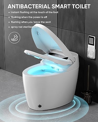 Loupusuo Luxury Smart Toilet Auto Open/Close,Blackout can Flush,Heated Seat with Warm Water Sprayer and Dryer, Foot Sensor Operation, Heated Bidet Seat, Raised Tankless Toilet with LED Display