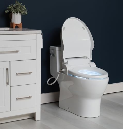 ALPHA BIDET JX2 Elongated Bidet Toilet Seat, White, Endless Warm Water, NEW* Bowl Mist, LED Light, Quiet Operation, Wireless Remote, Stainless Steel Nozzle, Sittable Lid, 3 Year Warranty
