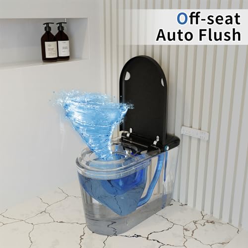 Smart Toilet with Bidet Built in, Auto Open & Close, Elongated Heated seat, Foot Sensor Flush, LED Display, Warm Water Wash, Dryer, Night Light, Black