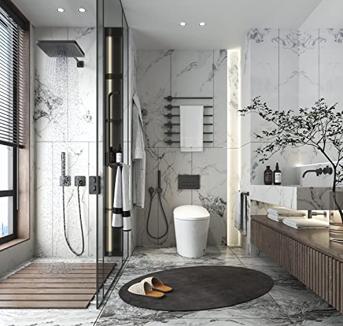 HOROW Heated Toilet, Modern Smart Toilet, Upgraded Self Cleaning One Piece Toilet with Warm Elongated Seat, White Tankless Toilet with Blackout Flush