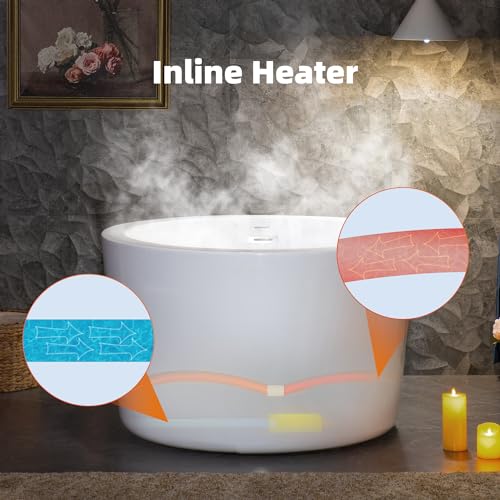 WOODBRIDGE 41" Acrylic Freestanding Round Contemporary Whirlpool Heated Jetted Tub with Pre-molded Seat and Chrome Pop-Up Drain and Overflow, White, BS0260