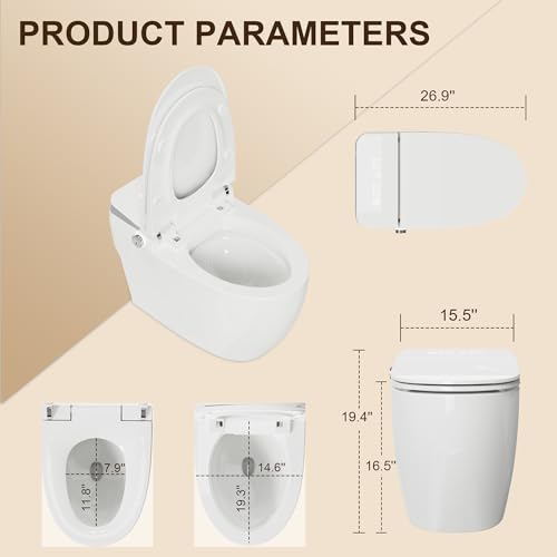 Superflo Smart Toilet with Bidet Built In - Remote Control, Smart Bidet Toilets-Heated Seat/Warm Water/Air Drying/Led Night Light, Smart Toilet Bidet For Smart Bathroom Comfort