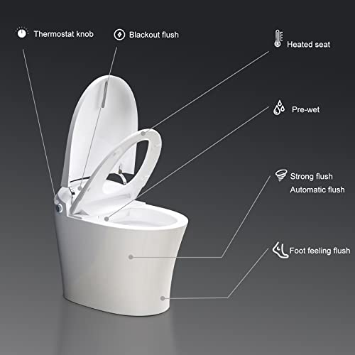 HOROW Heated Toilet, Modern Smart Toilet, Upgraded Self Cleaning One Piece Toilet with Warm Elongated Seat, White Tankless Toilet with Blackout Flush