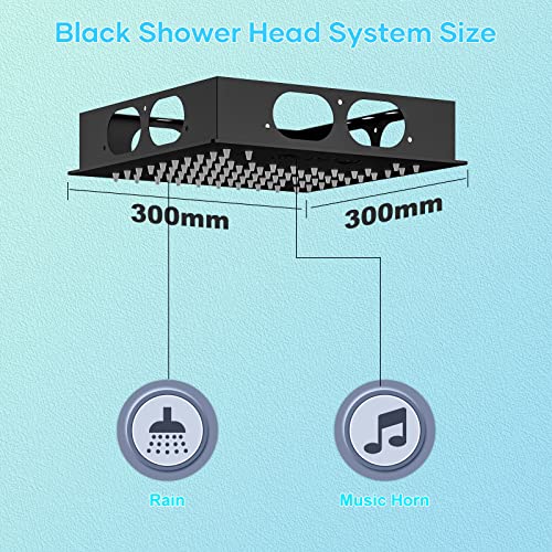 Full Body Shower System with Body Jets Matte Black, Smart Shower System with LED Light & Music, 12" Thermostatic Shower System, Rain Shower System with Bluetooth