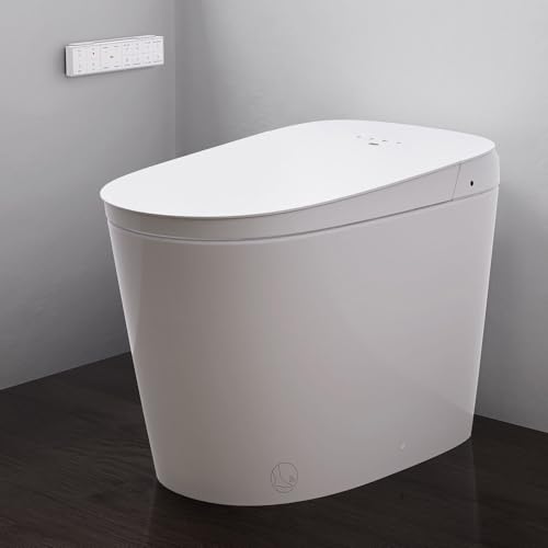 R&T Smart Toilet With Bidet Built In, One-piece Intelligent Toilet for Bathroom with Auto Flushing, Foot Sensor, Elongated Heated Bidet Seat, Remote Control Warm Water, Warm Air Drying Toilet