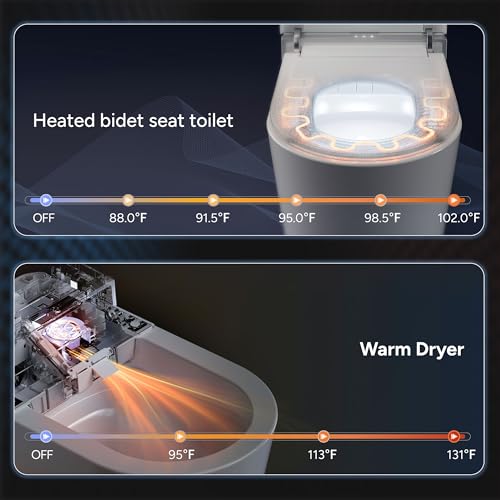 Casta Diva Smart Toilet with Wider Heated Seat, Warm Water Bidet, Foot Sensor Auto Flushing, 1.28GPF Modern White Japanese Toilets for Bathrooms (CD-K020)