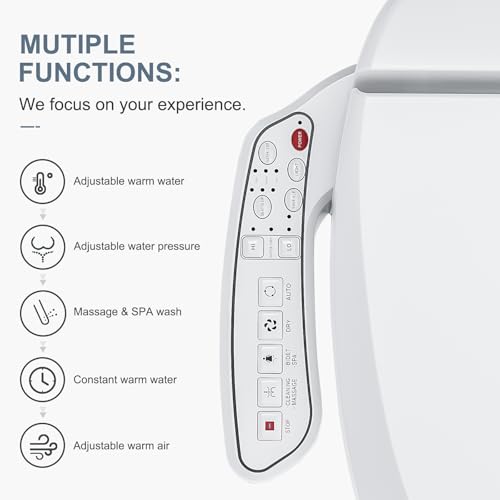 ZMJH ZMA102 Bidet Toilet Seat, Elongated Smart Unlimited Warm Water, Vortex Wash, Electronic Heated, Warm Air Dryer, Rear and Front Wash, LED Light, Need Electricity, White, (Elongated)