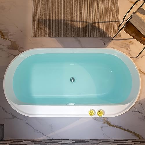 WOODBRIDGE 72" Acrylic Freestanding Bathtub Contemporary Soaking White Tub with Brushed Nickel Overflow and Drain,B0059-BN