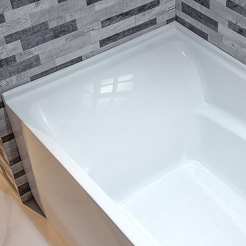 WOODBRIDGE 60" Acrylic Rectangular Alcove Soaking Bathtub in White with Right Drain, Brushed Nickel Pop-Up Drain Included BA6030R