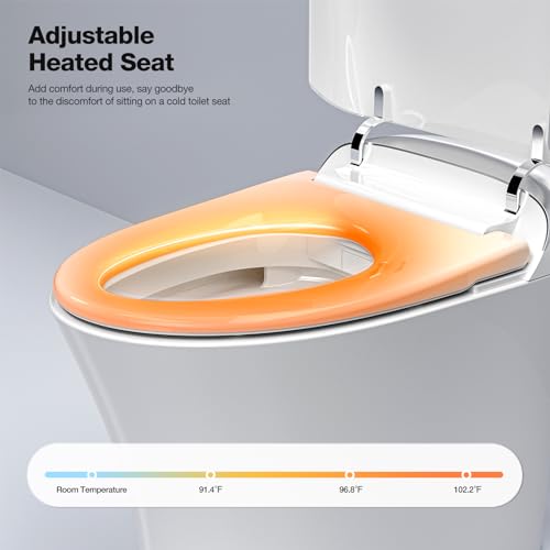 IKIFLY Smart Toilet with Bidet Built in, One Piece Tankless Toilet with Adjustable Heated Seat, Auto Flush, Warm Water Sprayer and Dryer, Foot Sensor Operation, Remote Control, Night Light, Elongated